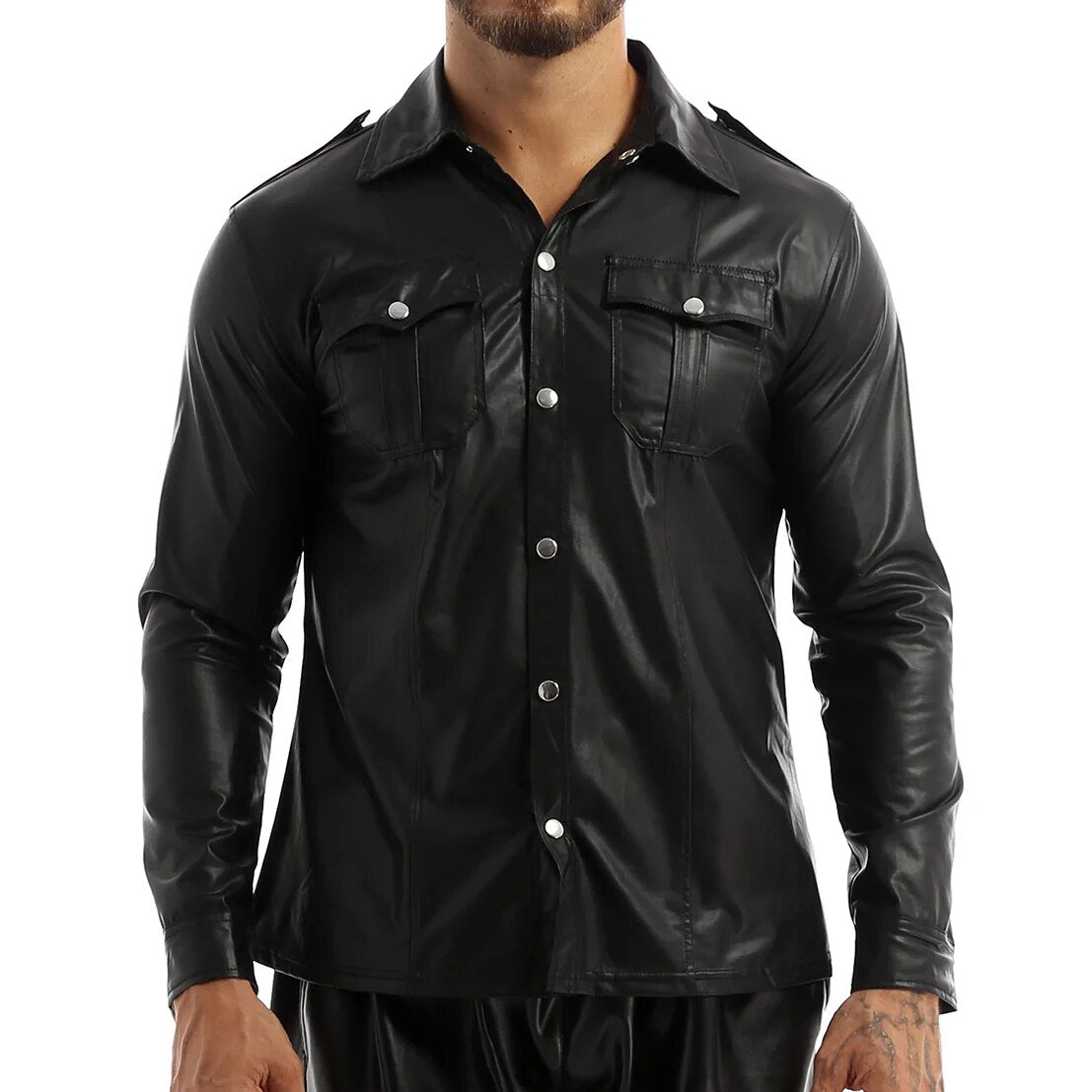 Silver Button Fashion Black Shirt