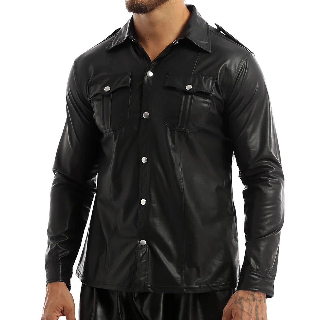 Silver Button Fashion Black Shirt