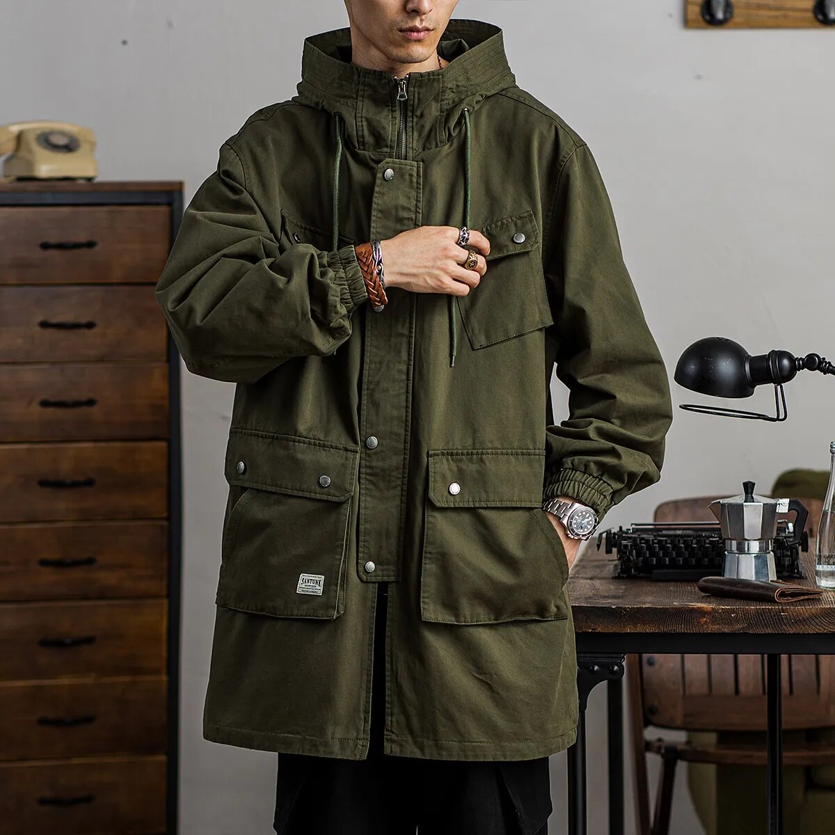 Solid with Pockets Zipper Parka