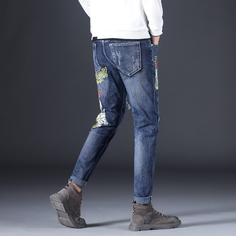 Smoke Boy Painted Ripped Patchwork Jeans