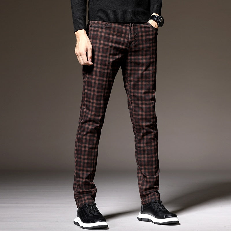 Plaid and Geometric Patterned Regular Fit Trousers