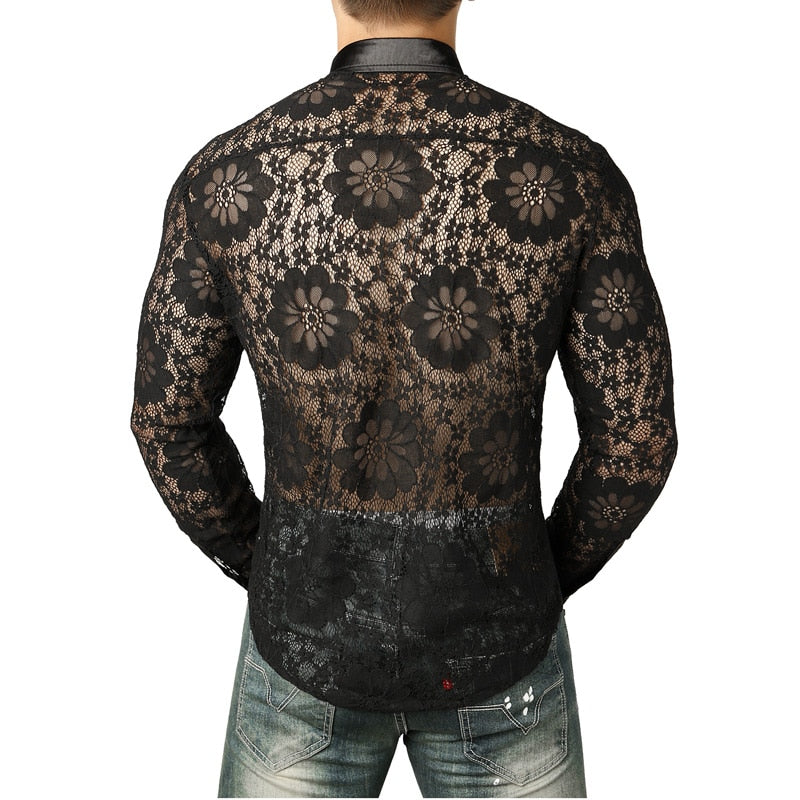 Floral See-Through Long-Sleeved Shirt