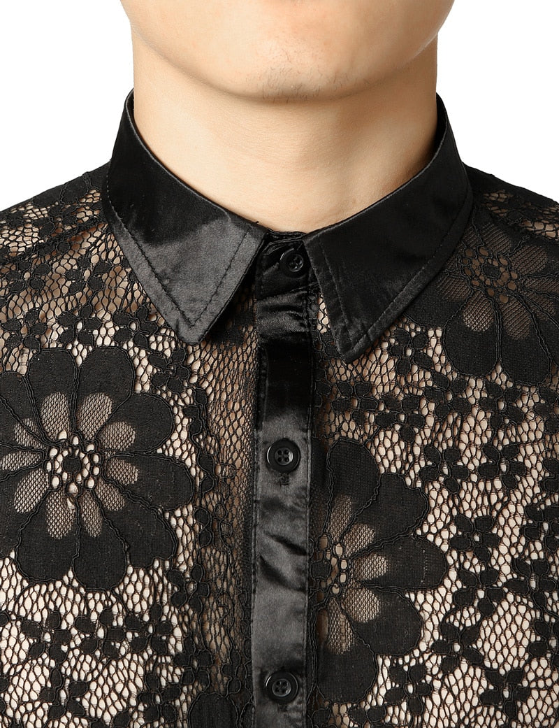 Floral See-Through Long-Sleeved Shirt