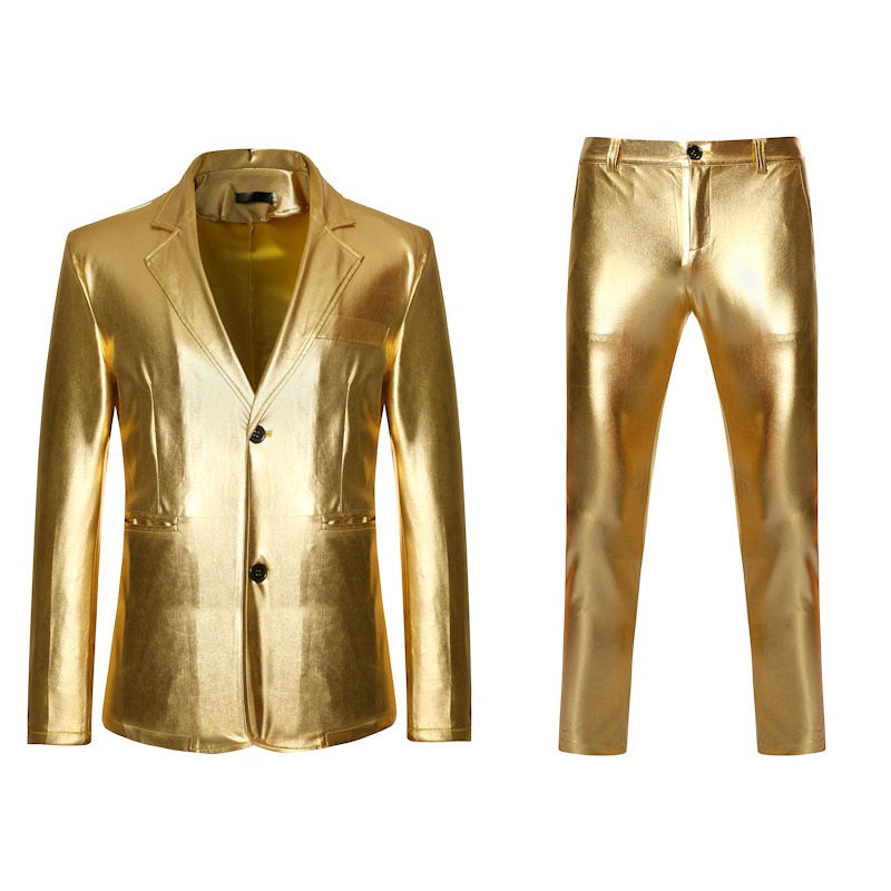 Shiny Gold 2 Pieces Blazer and Pants Suit Set