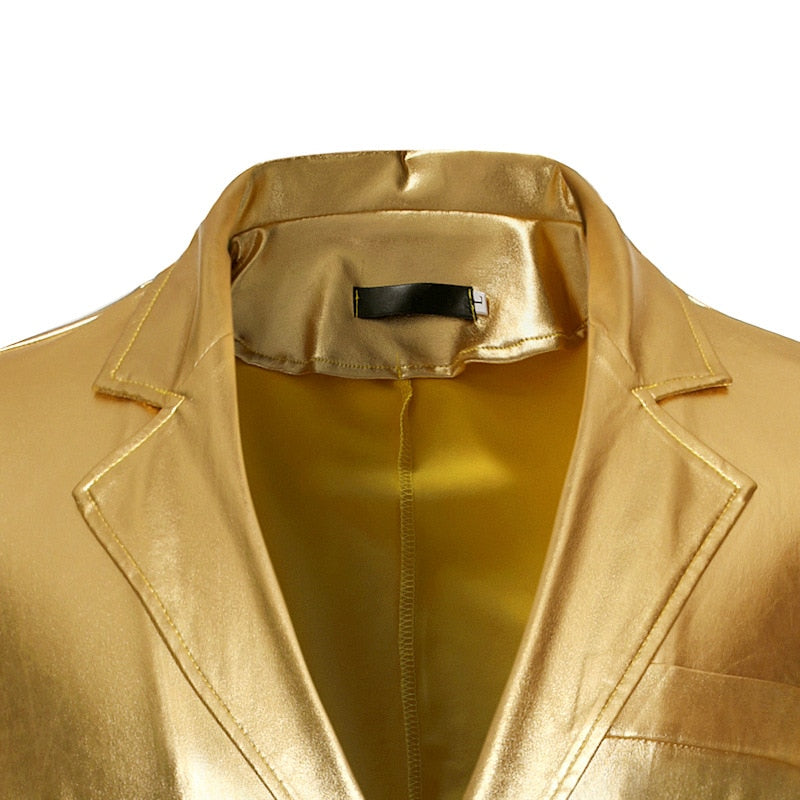 Shiny Gold 2 Pieces Blazer and Pants Suit Set