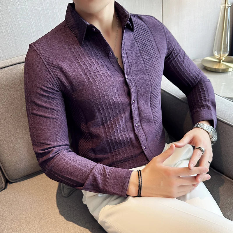 Casual Elegant Jacquard Solid Slim Fit Shirt