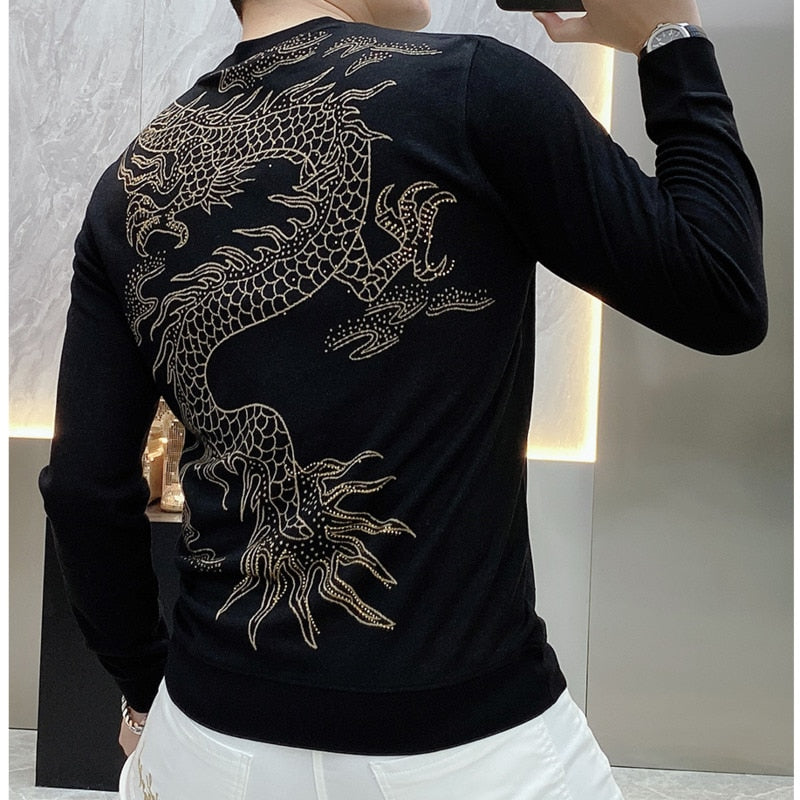 Side Dragon Gold Embroidery T-Shirt