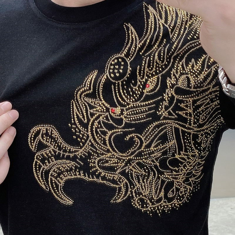 Side Dragon Gold Embroidery T-Shirt