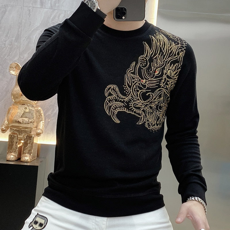 Side Dragon Gold Embroidery T-Shirt