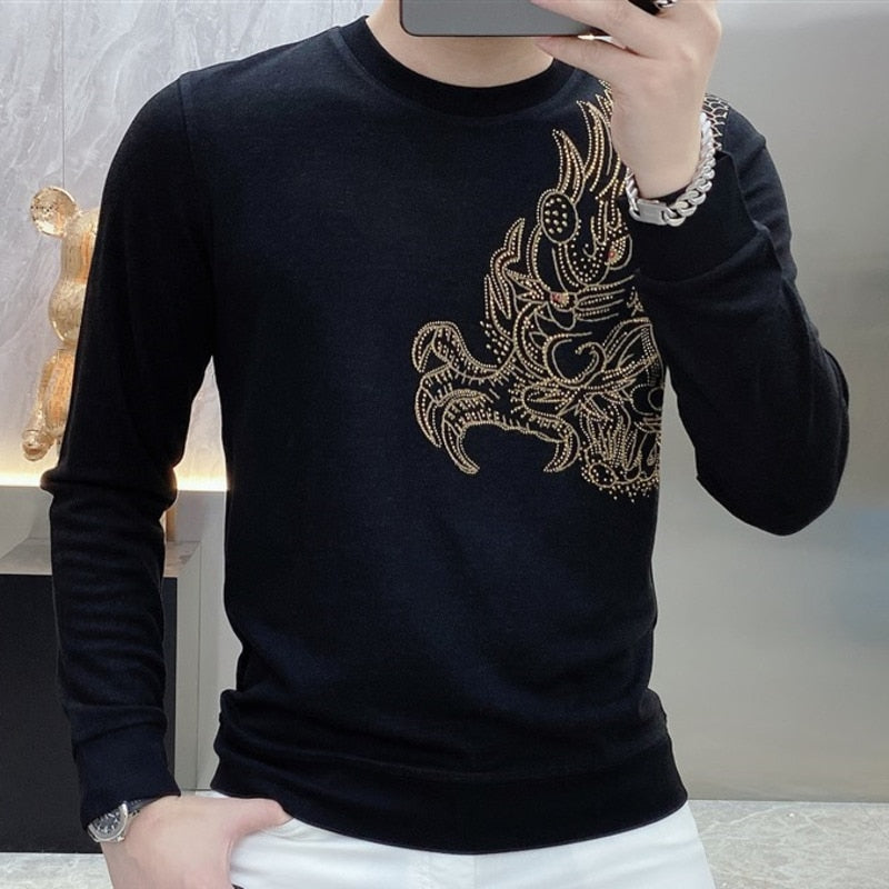 Side Dragon Gold Embroidery T-Shirt