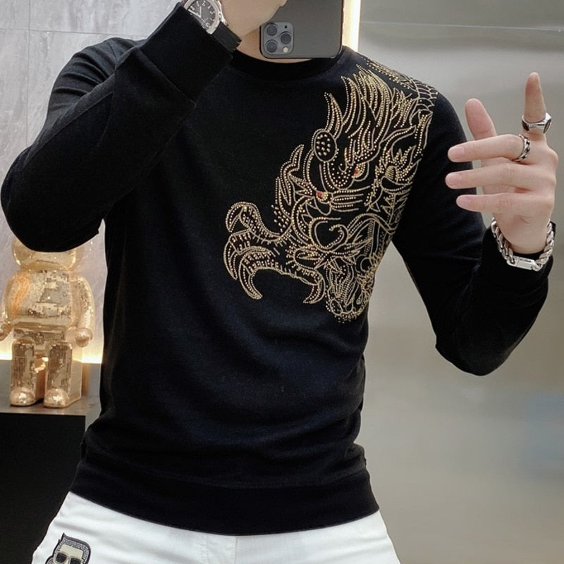 Side Dragon Gold Embroidery T-Shirt