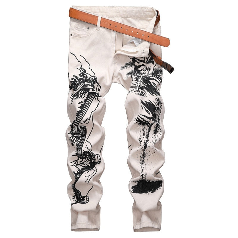 Tiger and Great Wall Printed Men Jeans