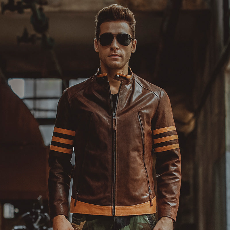 Vintage Style Biker/Motorcycle Genuine Men Leather Jacket Genuine Leather - FanFreakz