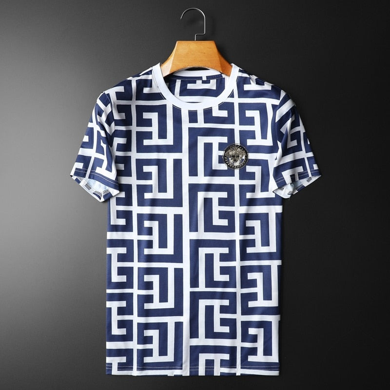 Mercerized Geometric Cotton Vintage T-Shirt