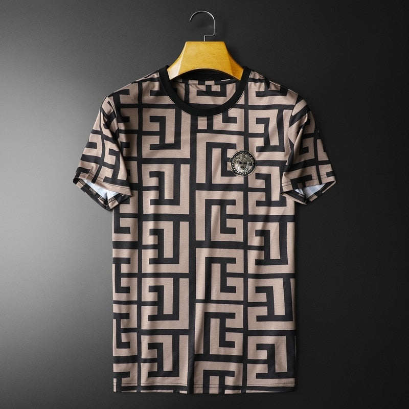 Mercerized Geometric Cotton Vintage T-Shirt