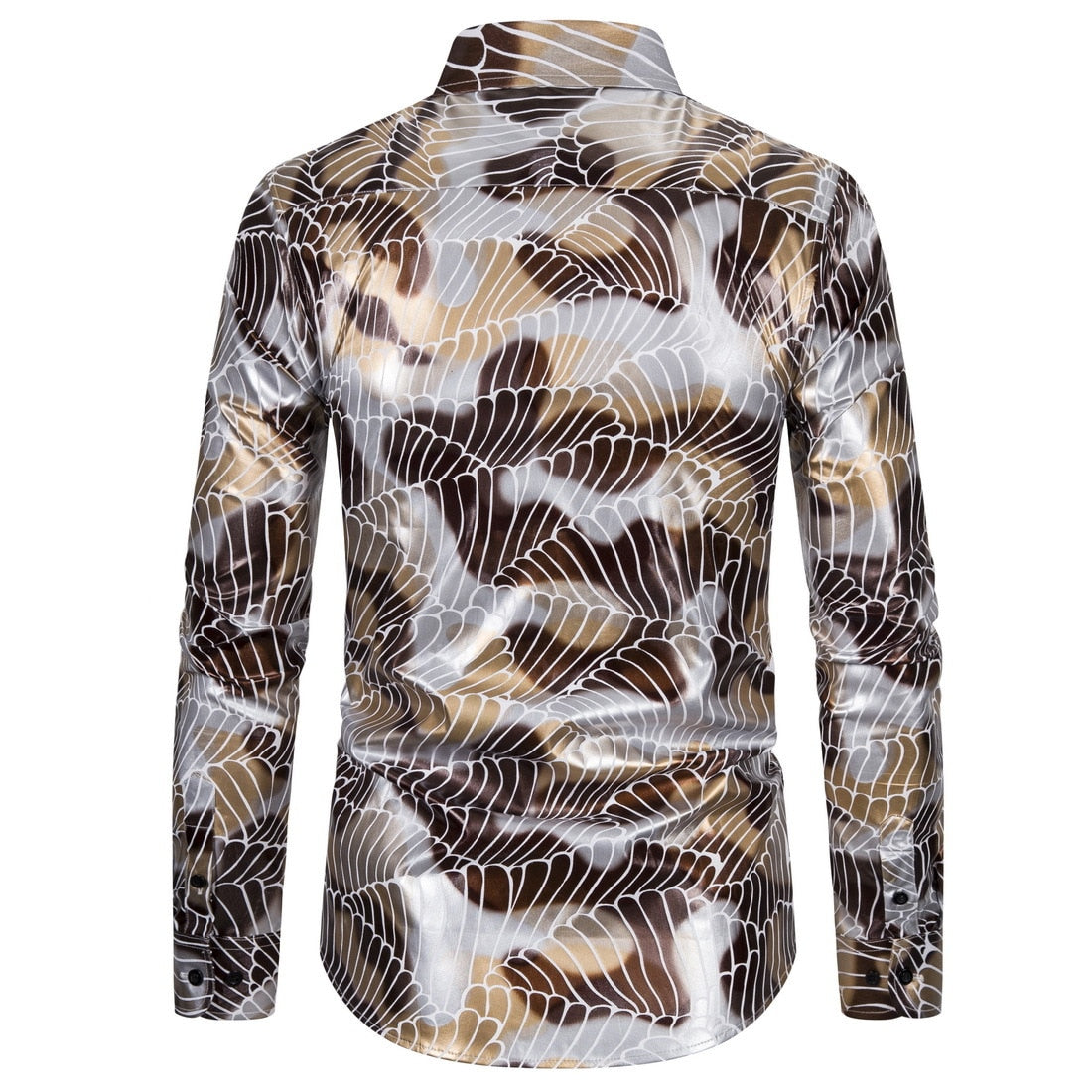 White Shining Gold Waves Printed Long Sleeve Shirt