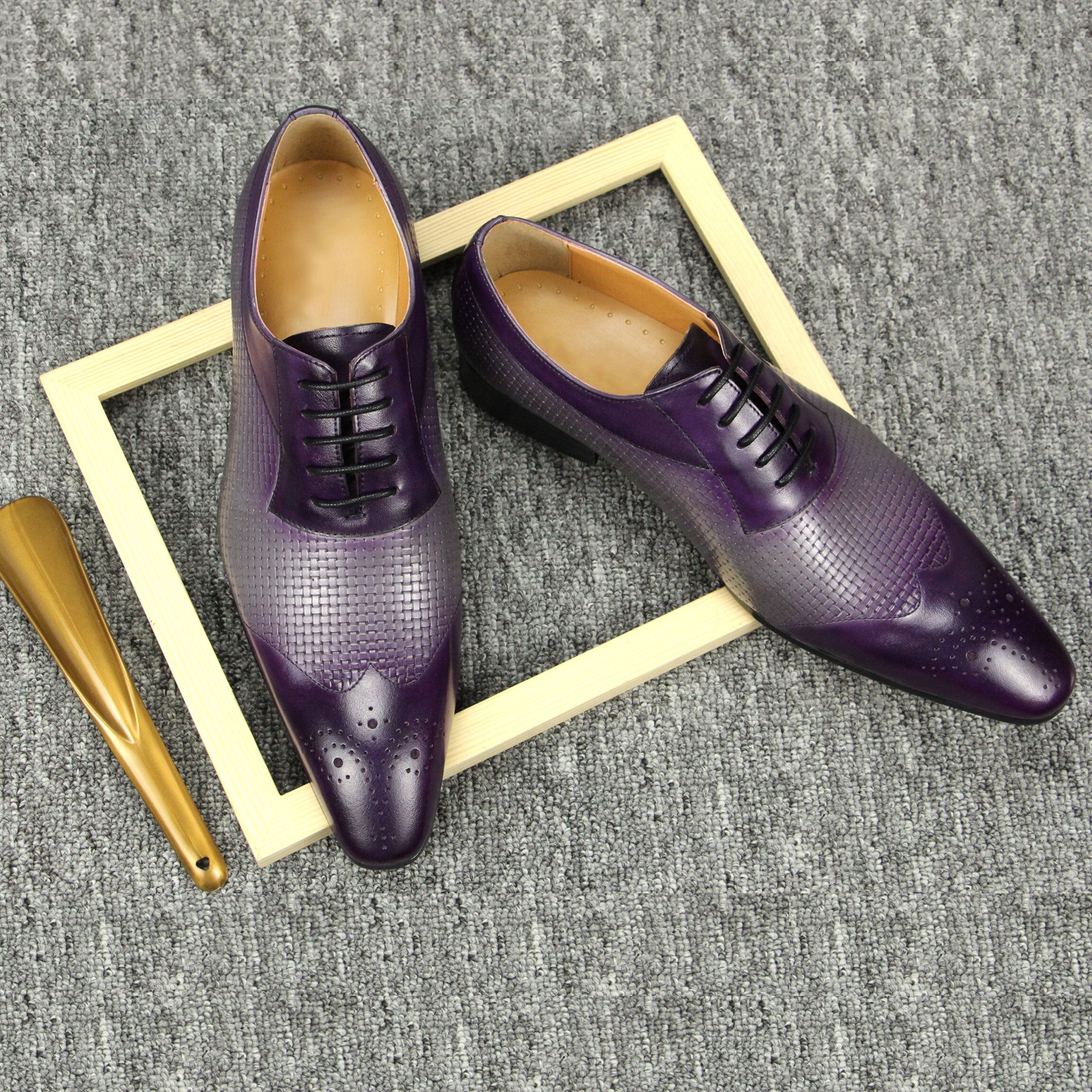 Purple Woven Pattern Lace-Up Oxfords Shoes