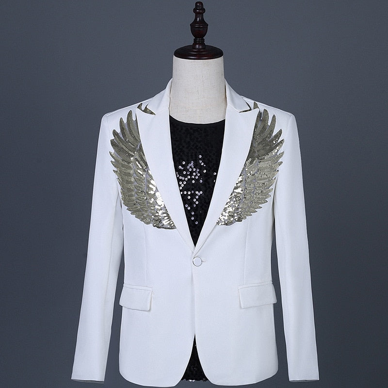 Wing Sequined Design Single Breasted Blazer