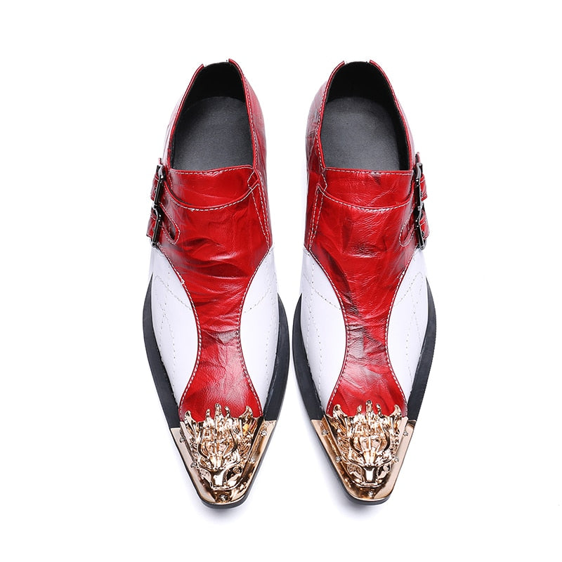 Genuine Leather Red White Double Buckle Oxford Shoes