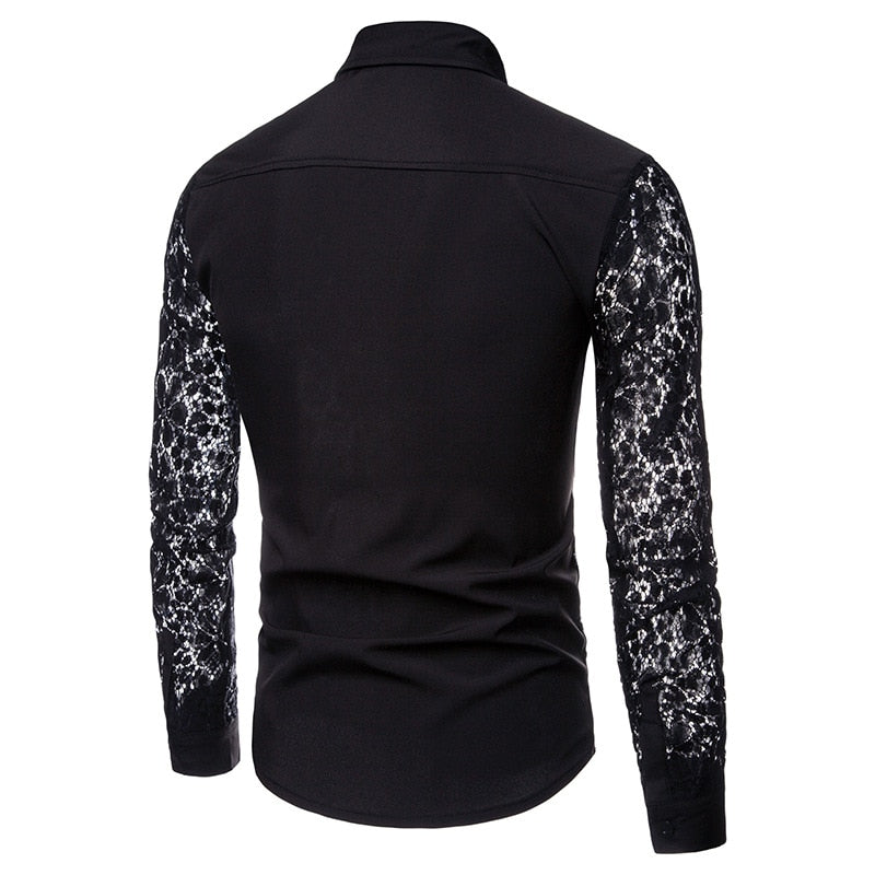 Flower Patchwork Embroidery Transparent Long Sleeve Shirt