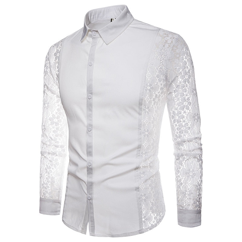 Flower Patchwork Embroidery Transparent Long Sleeve Shirt