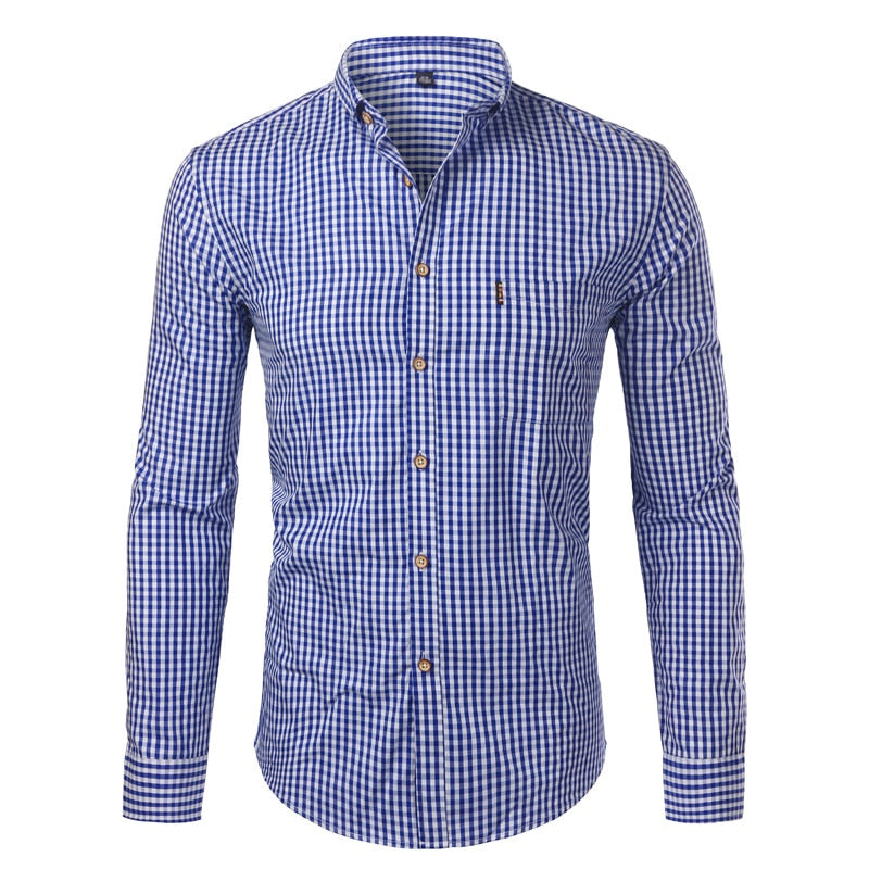 Plaid Turn-Down Collar Neck Cotton Shirt