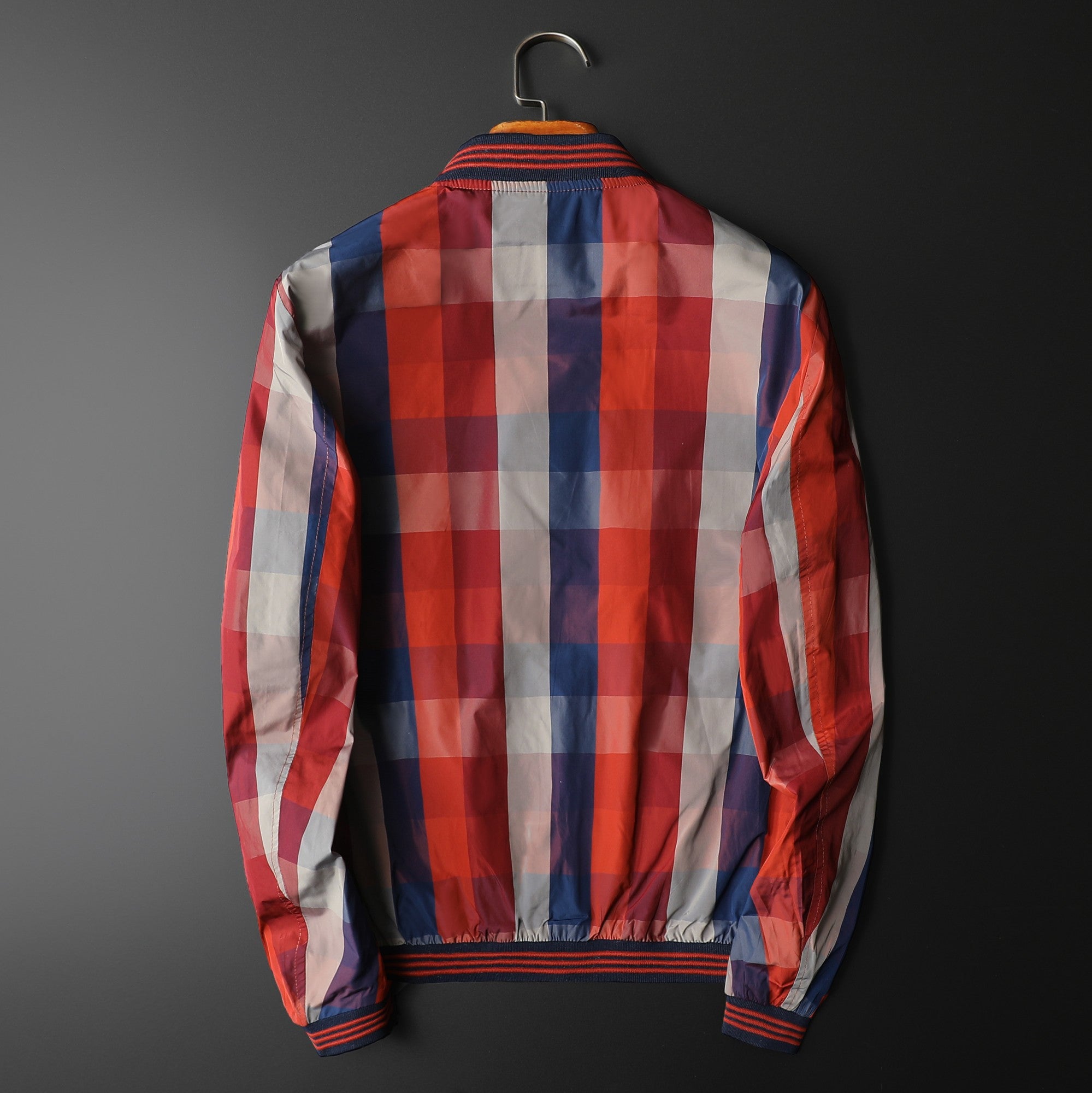 Red Plaids Stand Collar Jacket