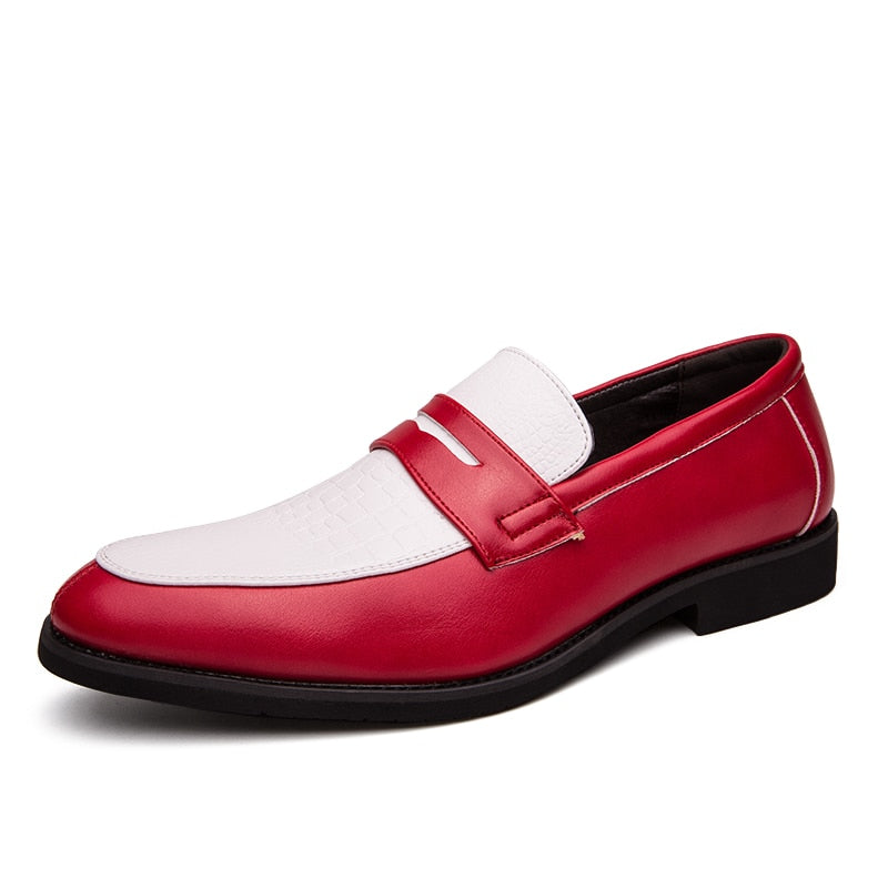 Double Colours Pop Dress PU Leather Slip On Style Men Shoes