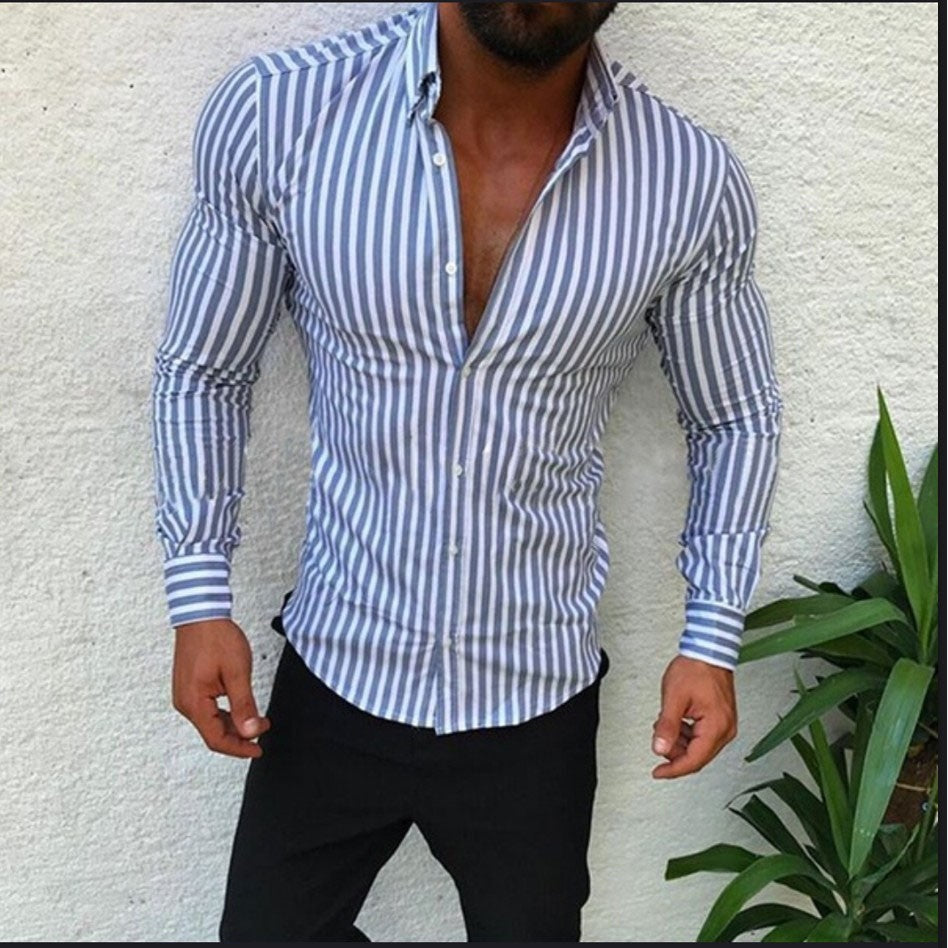 Pin Stripes Casual Slim Fit Men Long Sleeve Shirt