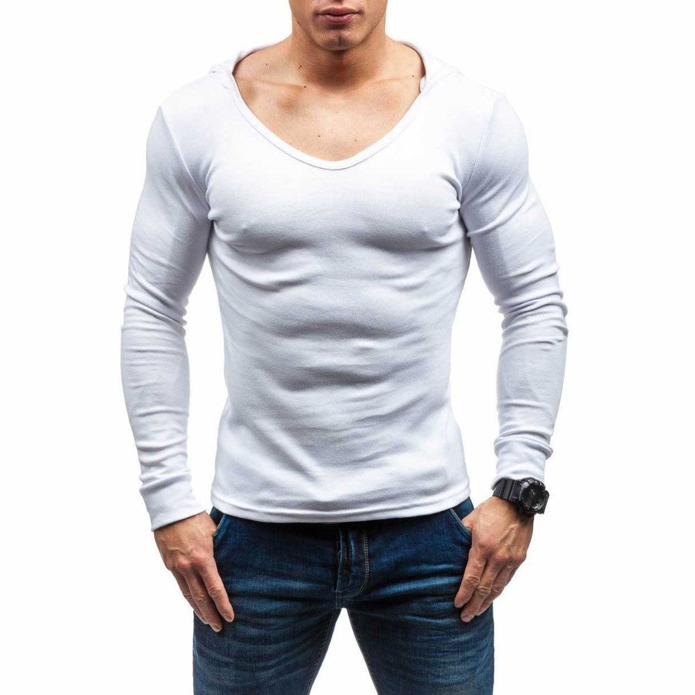 Basic O Neck Men Hooded Slim Long Sleeves T-Shirt - FanFreakz