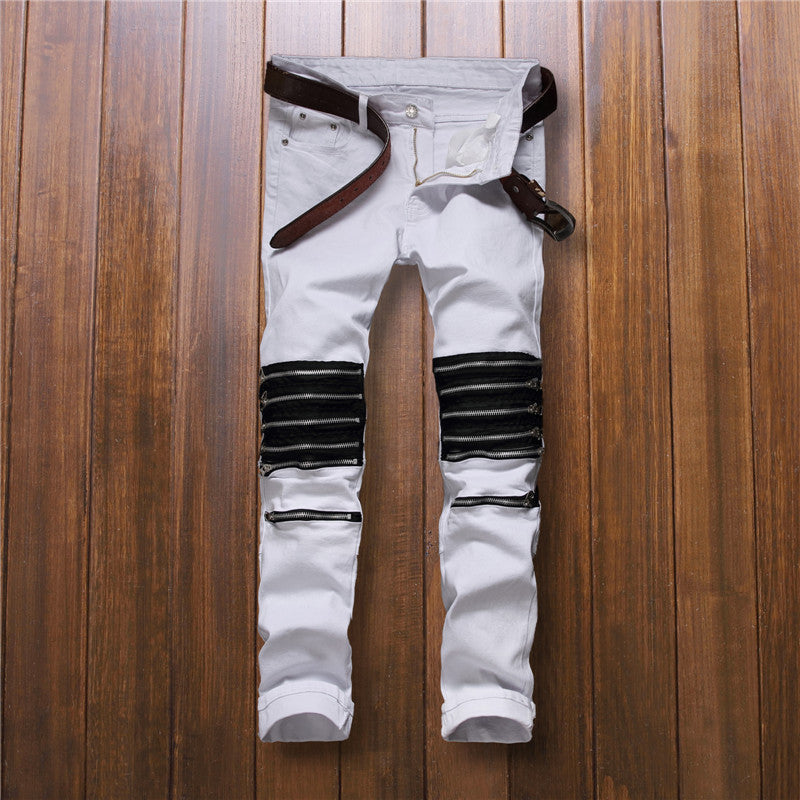 Multi Zippers Knee Detail Men Jeans