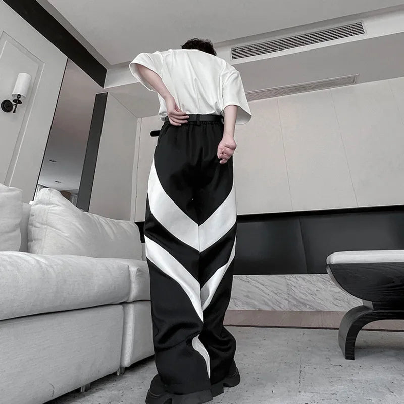 Black White Patchwork Contrast Casual Pants