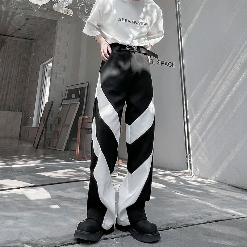 Black White Patchwork Contrast Casual Pants