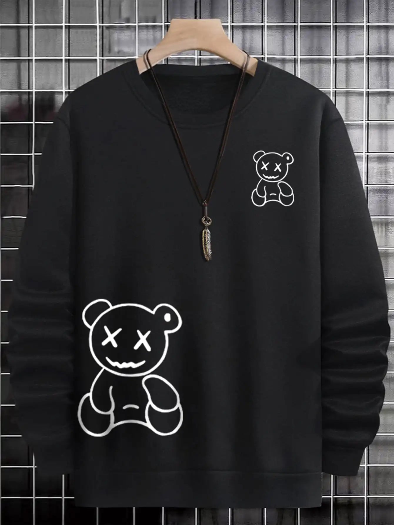 Solid Cartoon Bear Printed Sweater