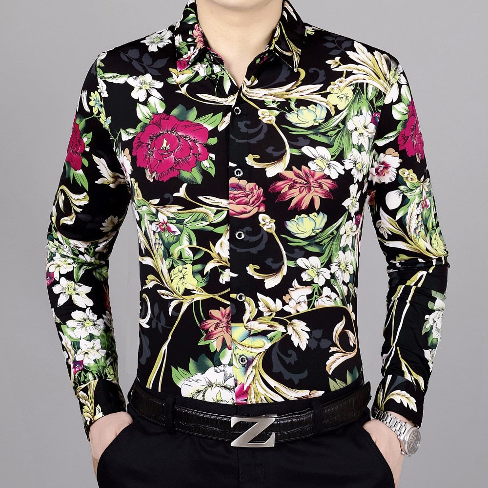 Whole Floral Printed Men Long Sleeves Shirt