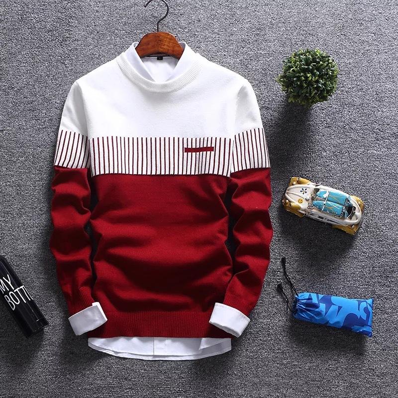 Mild Contrast Strip Knitted Sweaters