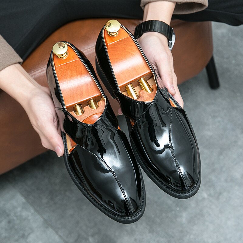 Hollow Solid Leather Slip-On Shoes