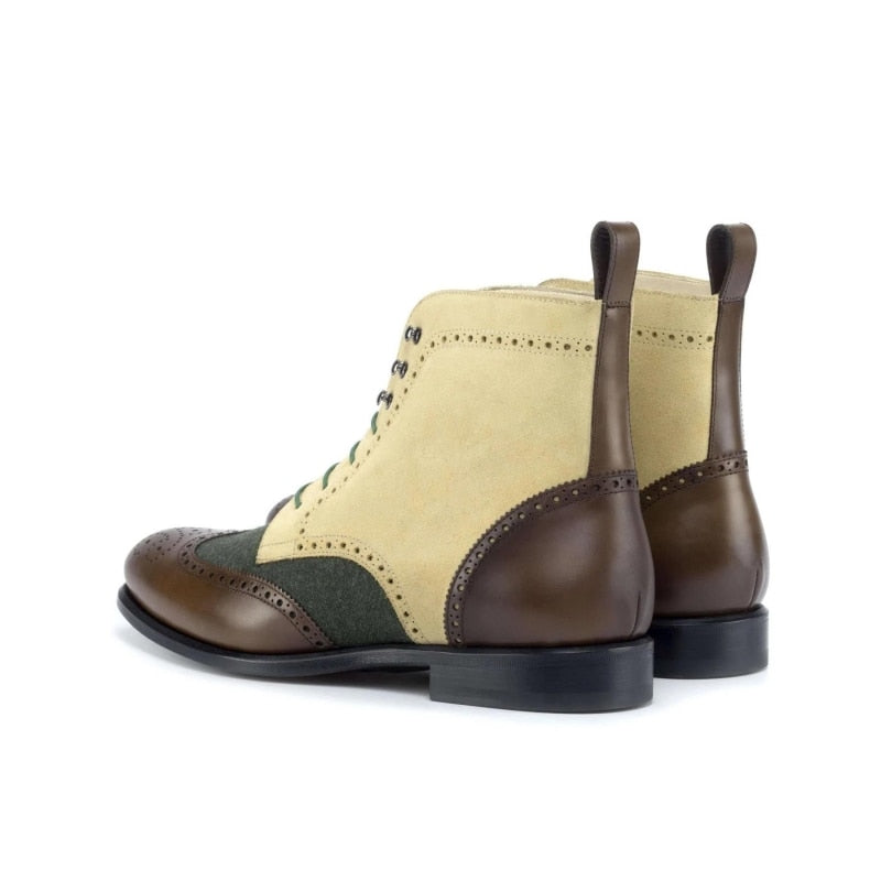 Beige Mixed Colors Square Toe Boots