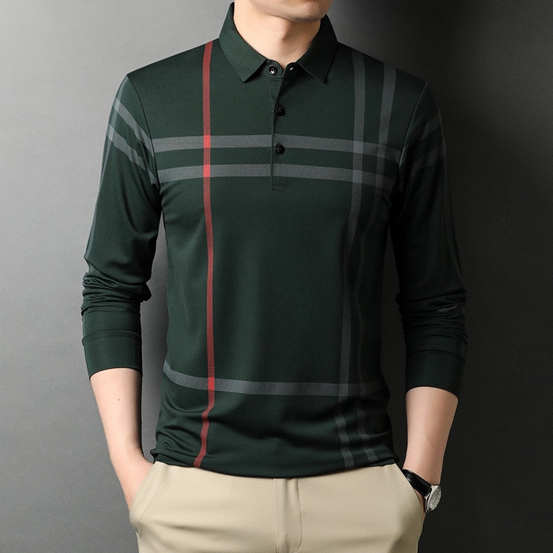 Cross Striped Pattern Polo Shirt