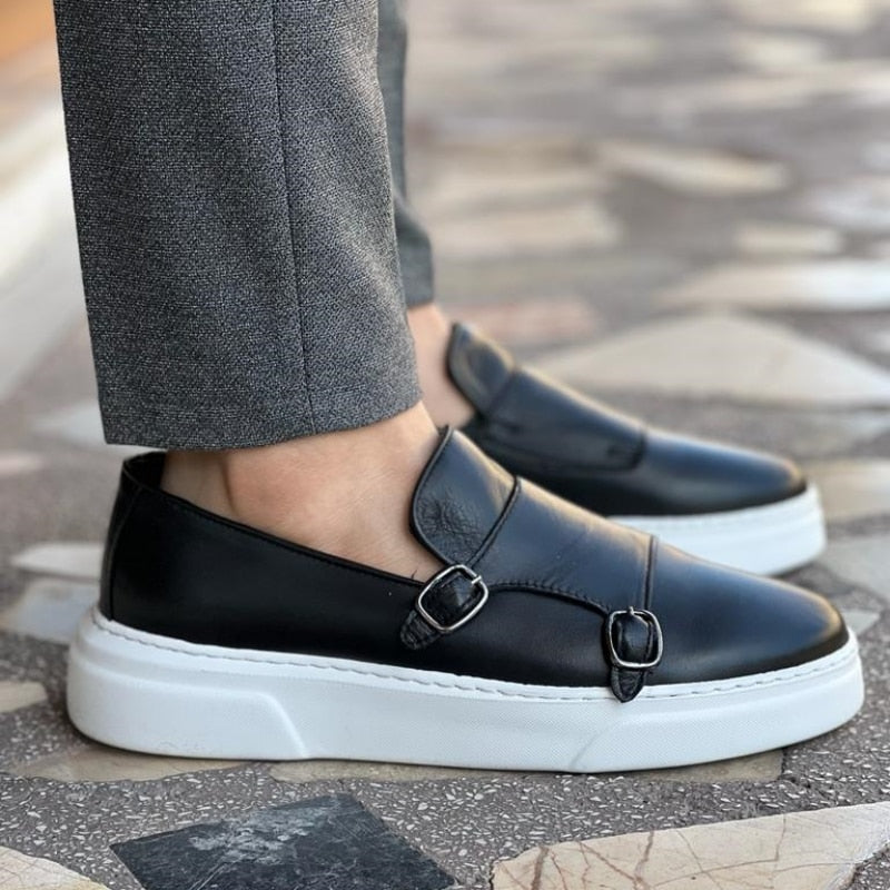 Stylish Double Buckle Slip On Men Shoes