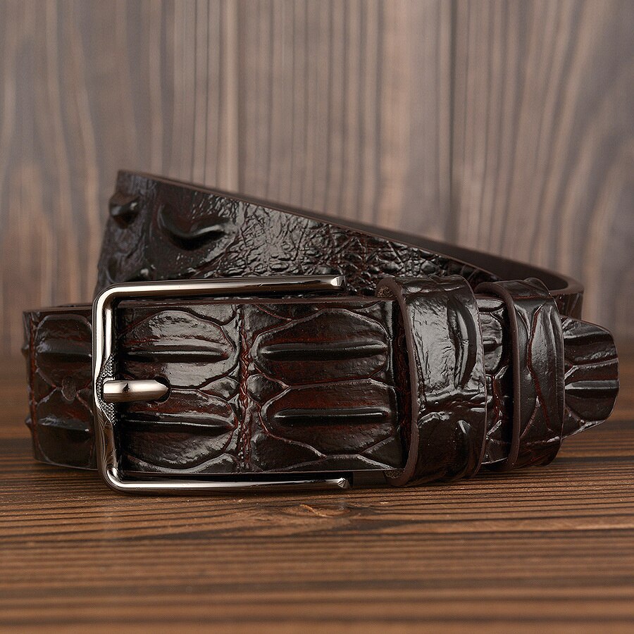 Crocodile Pattern Genuine Leather Pin Belt