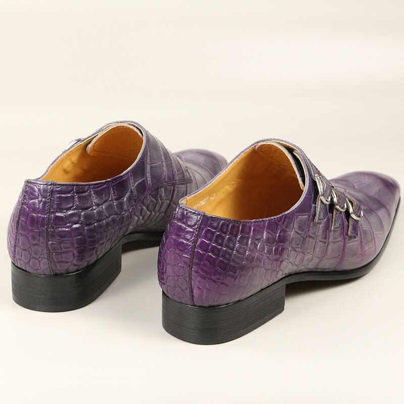 Purple Crocodile Skin Buckle Brogue Shoes