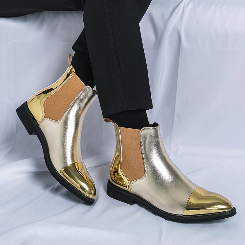 Solid Gleaming Gold Ankle Chelsea Boots