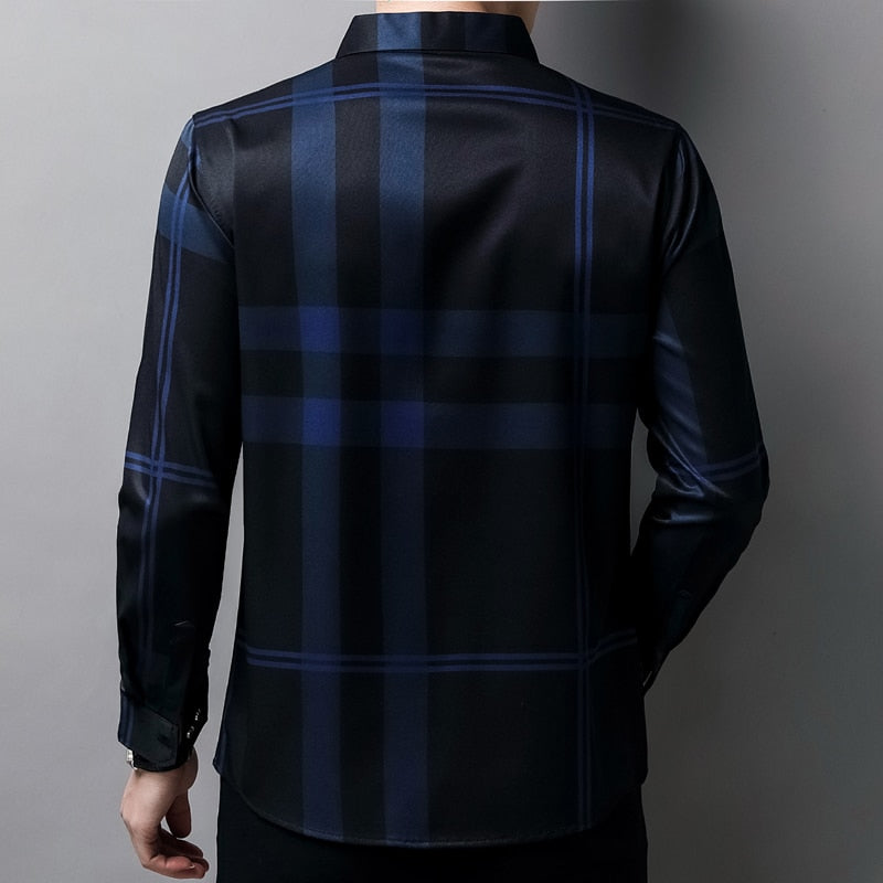 Elegant Silk Plaid Casual Shirts