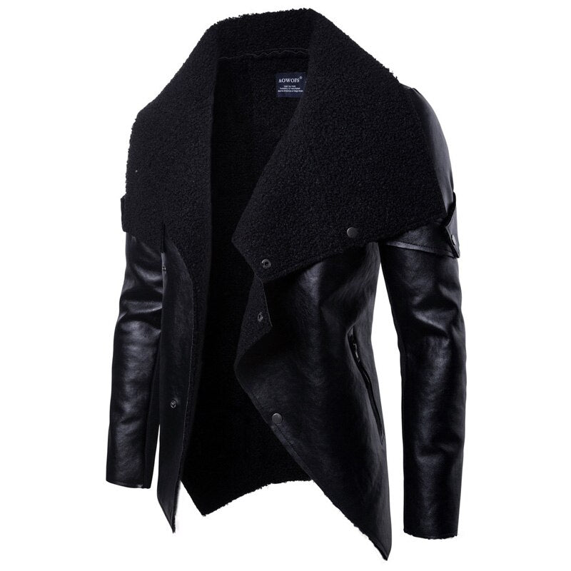 Oversize Turn-Down Collar Style Faux Leather Jacket