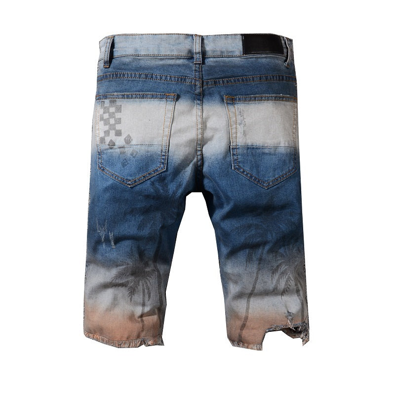 Distressed Paint Oiled Colored Washing Men Shorts Jeans - FanFreakz