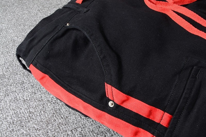 Black with Red Stripes Cargo Style Men Jeans - FanFreakz