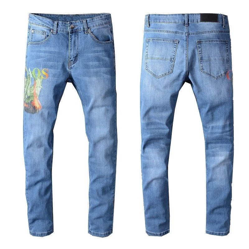 Painted Dragon Slim Fit Washed Blue Stretch Style Men Jeans