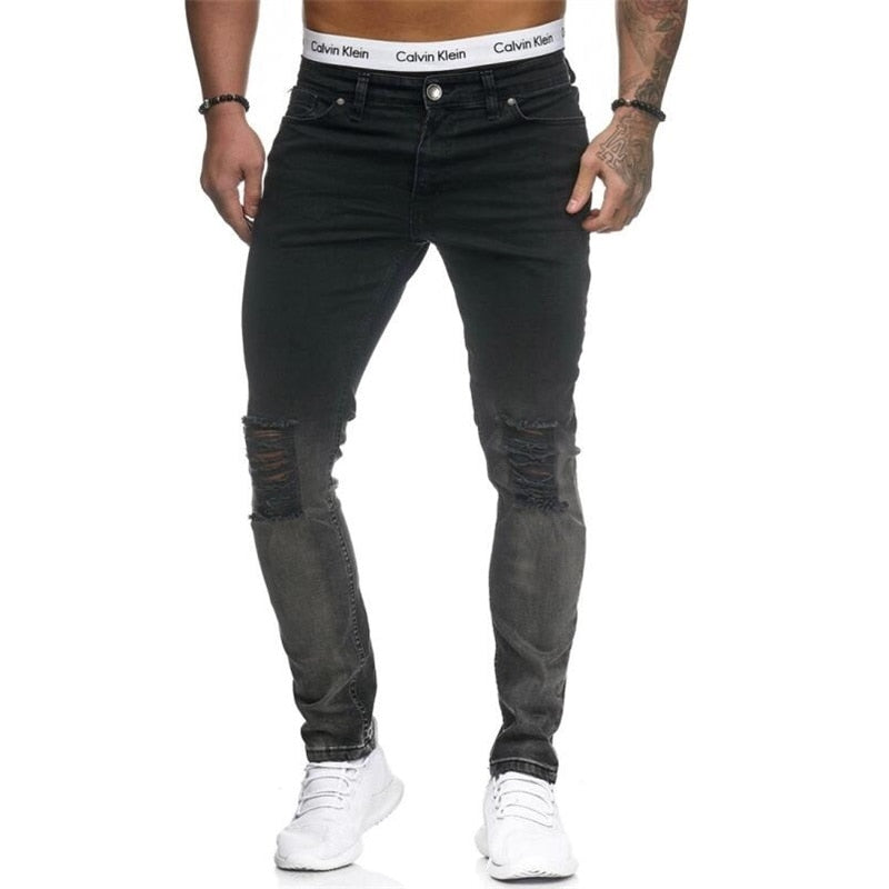 Ripped Knee Skinny Slim Black Grey Casual Men Jeans