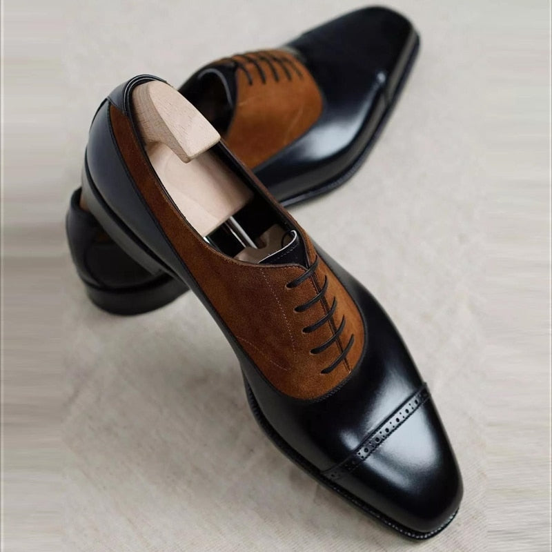 Black Leather Brown Suede Derby Shoes